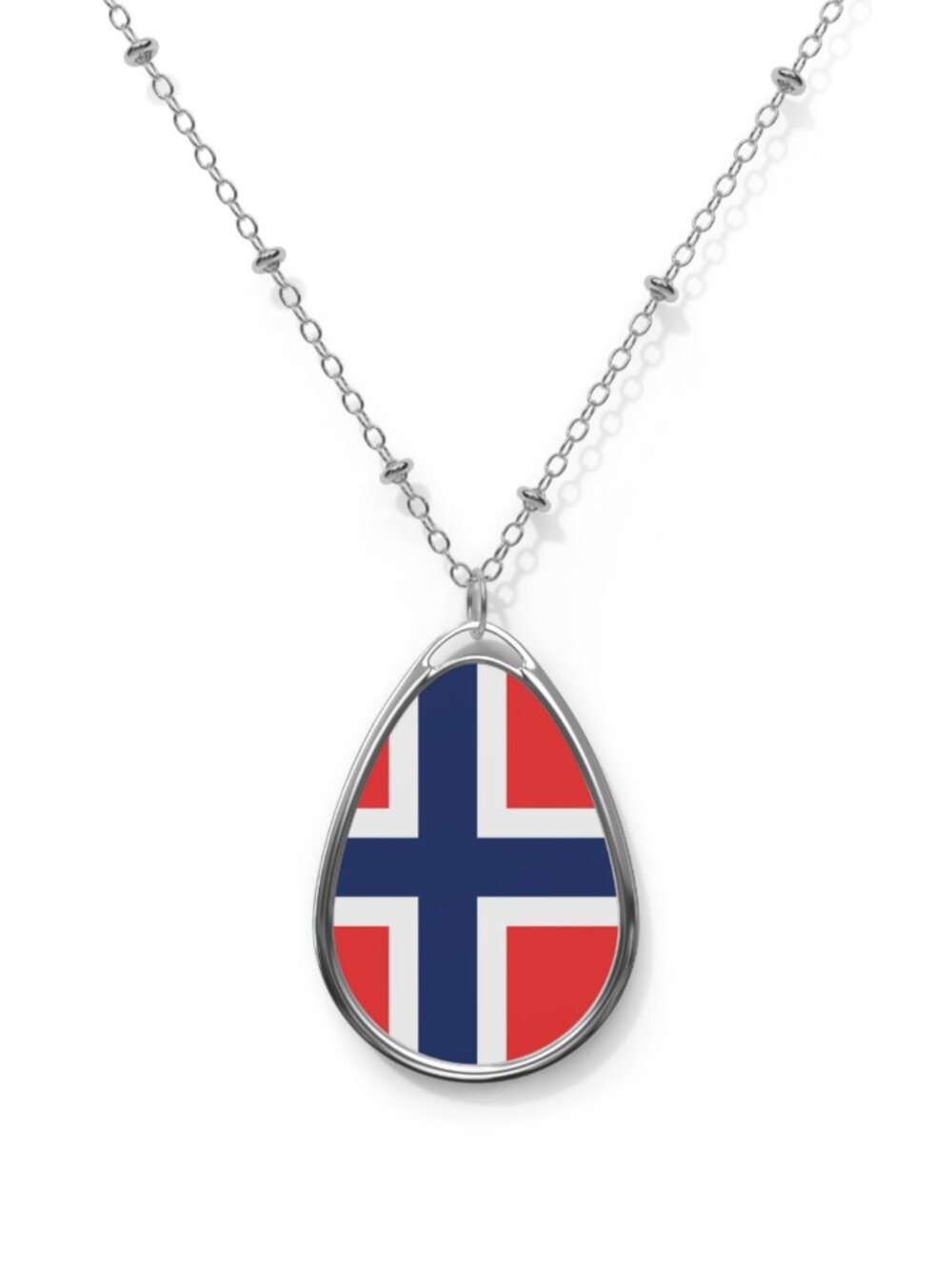 Norway Flag Oval Necklace – Norwegian Heritage Pendant - One Size / Silver